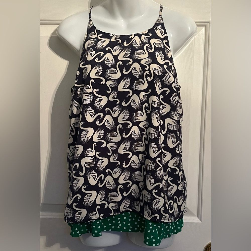Anthropologie Porridge Women’s Small Green/Dark Navy Swan Layered Tank Top